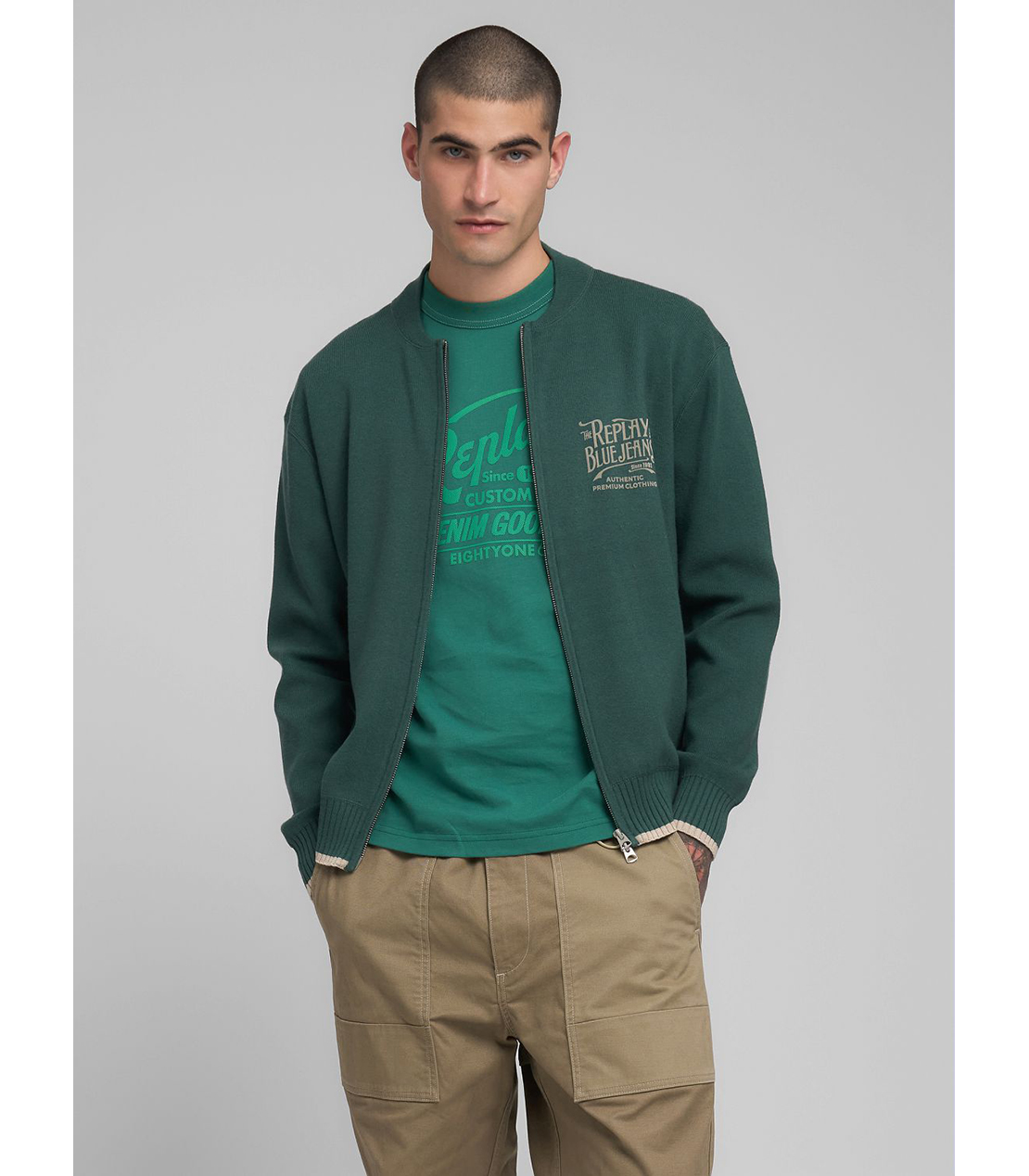 レタリング刺しゅう ジップニット 詳細画像 シーグリーン 2